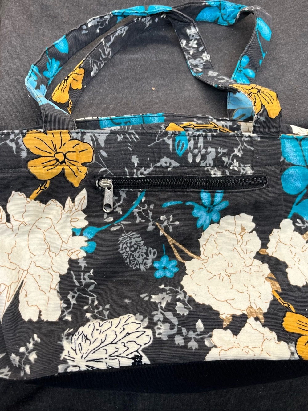 Ming’s Bags Floral Canvas Tote Bag in Black, Cream & Teal